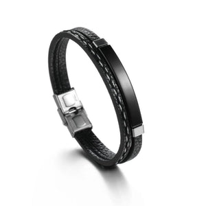Personalized Leather Name Bracelet Stainless Steel with Lucky Number