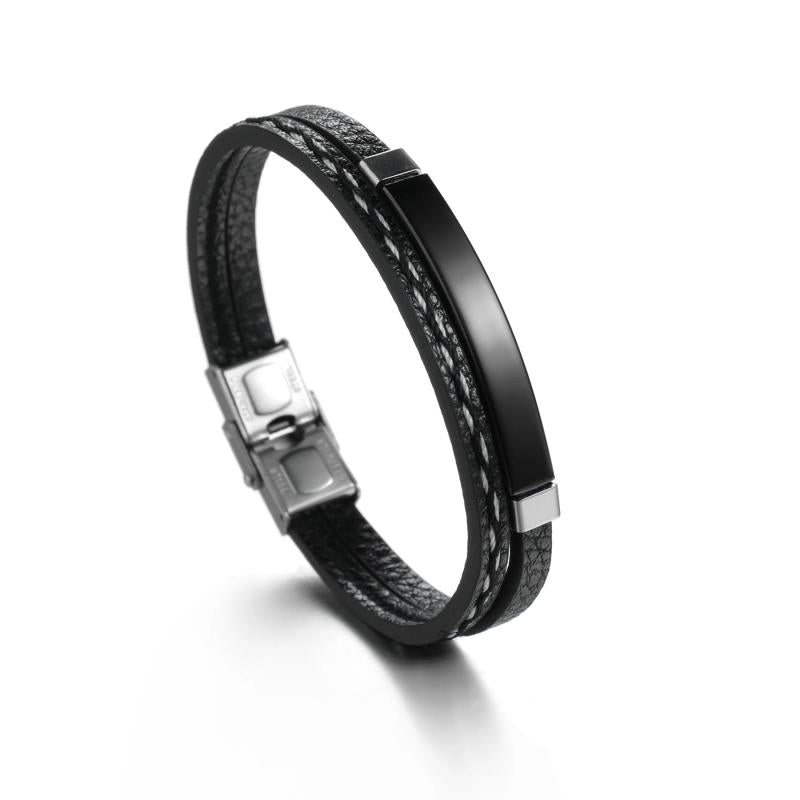 Personalized Leather Name Bracelet Stainless Steel with Lucky Number