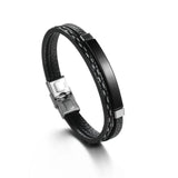 Personalized Leather Name Bracelet Stainless Steel with Lucky Number