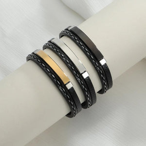 Personalized Leather Name Bracelet Stainless Steel with Lucky Number