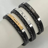 Personalized Leather Name Bracelet Stainless Steel with Lucky Number