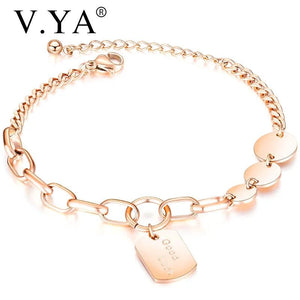 Stainless Steel Bracelet For Women Round Square Bracelet Rose Gold/Silver Bangle