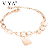 Stainless Steel Bracelet For Women Round Square Bracelet Rose Gold/Silver Bangle