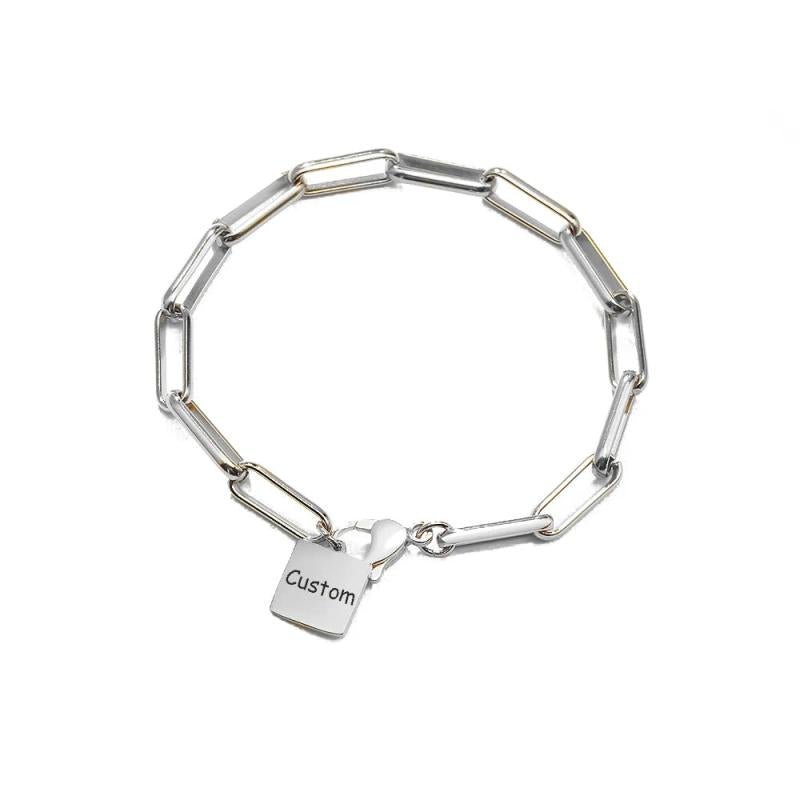 Name Bracelet With Square Pendant Stainless Steel Women Jewelry