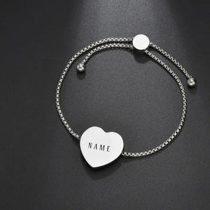 Stainless Steel Name Bracelet with Heart Square Pearl Chain for Women Girl Gift