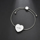 Stainless Steel Name Bracelet with Heart Square Pearl Chain for Women Girl Gift