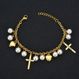 Personalized Engrave Cross Heart Letter Pearl Bracelet