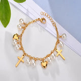 Personalized Engrave Cross Heart Letter Pearl Bracelet