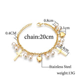 Personalized Engrave Cross Heart Letter Pearl Bracelet