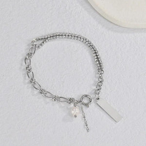 Square Pendant Name Beads Bracelet Personalized Engrave Bangle for Women
