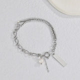 Square Pendant Name Beads Bracelet Personalized Engrave Bangle for Women