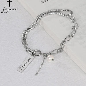Square Pendant Name Beads Bracelet Personalized Engrave Bangle for Women
