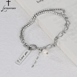 Square Pendant Name Beads Bracelet Personalized Engrave Bangle for Women