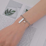 Square Pendant Name Beads Bracelet Personalized Engrave Bangle for Women