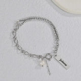 Square Pendant Name Beads Bracelet Personalized Engrave Bangle for Women