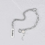 Square Pendant Name Beads Bracelet Personalized Engrave Bangle for Women