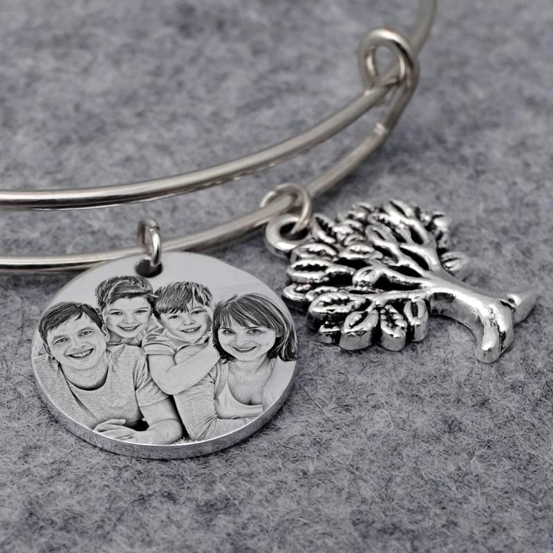 Personalized Names Bracelet Round Family Tree Men Women Jewelry Gift
