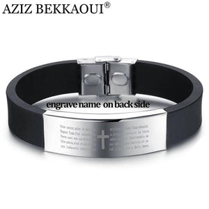 Men's Stainless Steel Punk Cross Bracelet Engraved Name