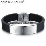 Men's Stainless Steel Punk Cross Bracelet Engraved Name