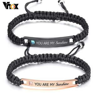 Personalized Couple Bracelets Rope Braided Nameplate ID Matching Size Adjustable