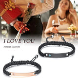 Personalized Couple Bracelets Rope Braided Nameplate ID Matching Size Adjustable