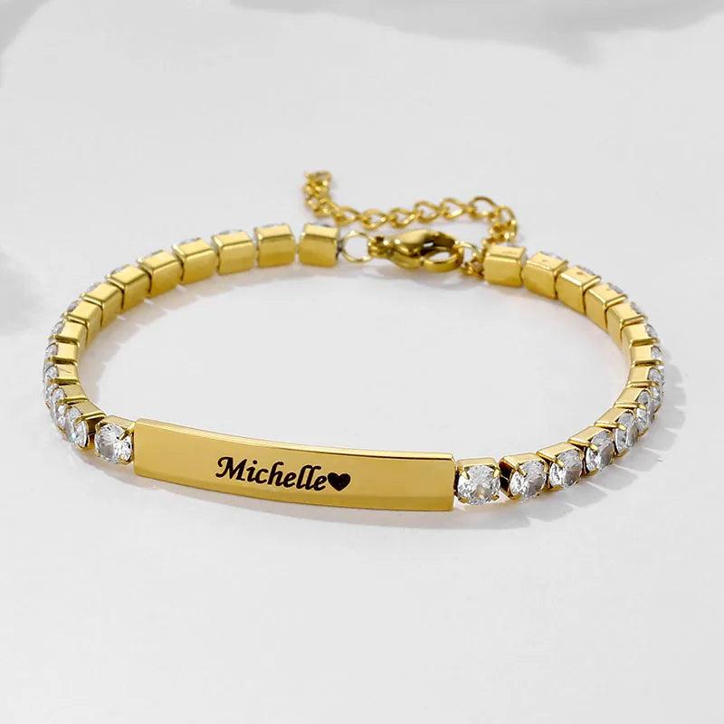 Personalized Stainless Steel Diamond Bracelet Cuban Chain ID Bracelet