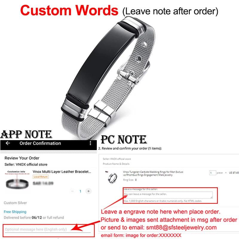 Men's Stainless Steel Engrave ID Tag Bracelets Dad Gift Adjustable Length