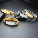 Men's Stainless Steel Engrave ID Tag Bracelets Dad Gift Adjustable Length