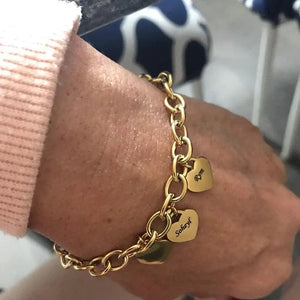 Engraved Name Bracelet Stainless Steel Heart Charm for Women