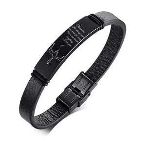 Engraved Mens Leather Bracelet with Stainless Steel ID Tag