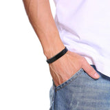 Engraved Mens Leather Bracelet with Stainless Steel ID Tag