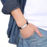 Engraved Mens Leather Bracelet with Stainless Steel ID Tag