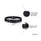 Engraved Mens Leather Bracelet with Stainless Steel ID Tag