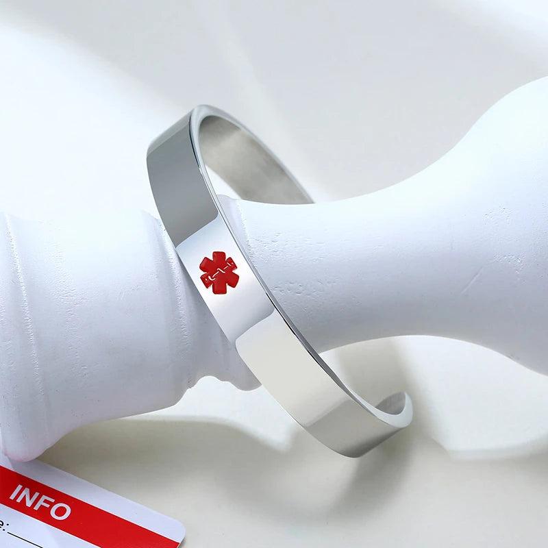Personalized Stainless Steel Medical Cuff Bangle Bracelet - SOS Jewelry
