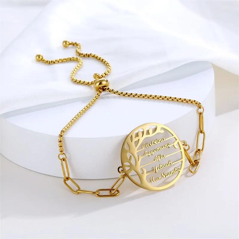 Tree Of Life Name Bracelet for Women Adjustable Knot Square Pearl