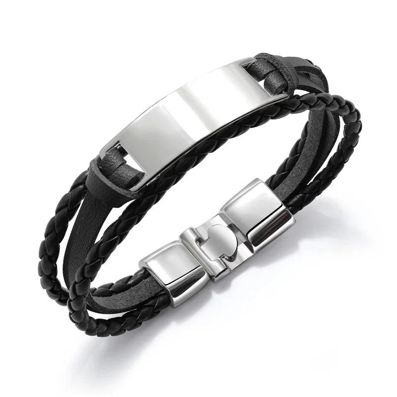Punk Multilayer Bracelet Stainless Steel Engrave Bangle