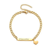 Personalized Stainless Steel Bracelet with Heart Pendant Name Engraving