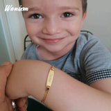 Personalized Stainless Steel Kid Bracelet Engraved Name Date Bangle