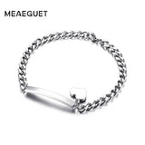 Custom Heart ID Name Bracelet Stainless Steel Chain Link Silver Bangle