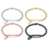 Custom Heart ID Name Bracelet Stainless Steel Chain Link Silver Bangle