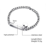 Custom Heart ID Name Bracelet Stainless Steel Chain Link Silver Bangle