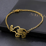 Personalized Name Bracelet Elephant Charm Stainless Steel Chain Letter