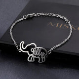 Personalized Name Bracelet Elephant Charm Stainless Steel Chain Letter