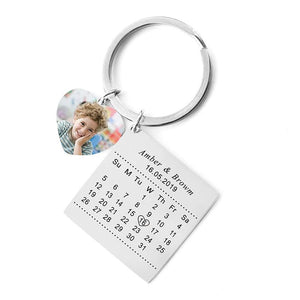Heart Photo Name Keychain Baby Birth Date Calendar Tag