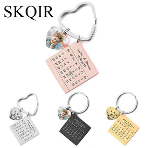 Heart Photo Name Keychain Baby Birth Date Calendar Tag