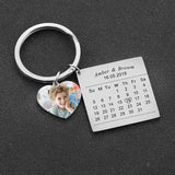 Heart Photo Name Keychain Baby Birth Date Calendar Tag