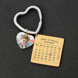 Heart Photo Name Keychain Baby Birth Date Calendar Tag