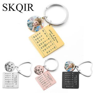 Personalized Couple Name Calendar Birth Date Tag Keychain Heart Keyring
