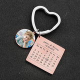 Personalized Couple Name Calendar Birth Date Tag Keychain Heart Keyring