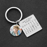 Personalized Couple Name Calendar Birth Date Tag Keychain Heart Keyring